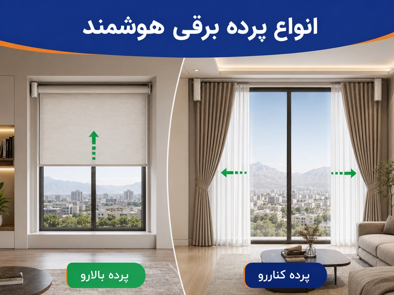 انواع پرده برقی هوشمند کناررو و بالارو